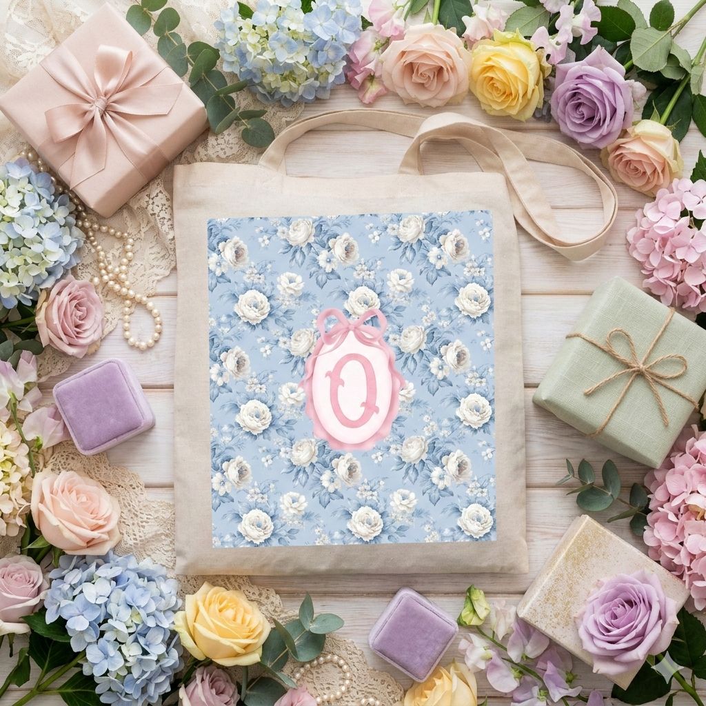 TOTE BAG FLEURS + INITIALE